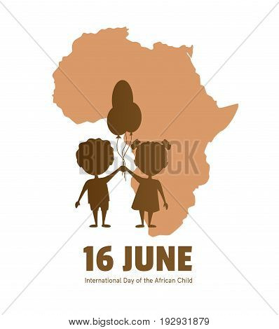 International Day of the African Child.16 June.African children on a background map of the African continent.