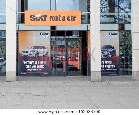 GOTHENBURG SWEDEN - MAY 2017: SIXT rental car office at the Central Train Station in Gothenburg Sweden.