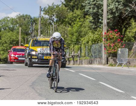 Bourgoin-Jallieu France - 07 June 2017: The Dutch cyclist Stef Clement of LottoNL-Jumbo Team riding during the time trial stage 4 of Criterium du Dauphine 2017.