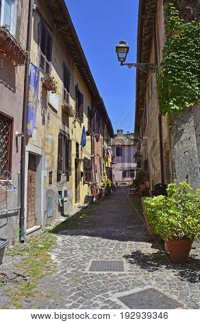 Buildings in the old village or borgo of Ostia Antica near Rome Italy