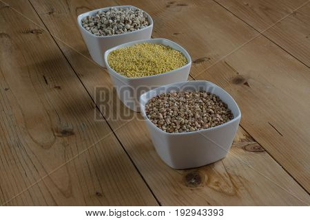 Job's tears, Buckwheat and Millet in bowls