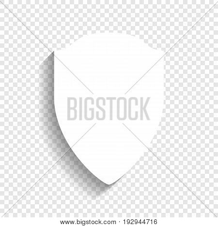 Shield sign illustration. Vector. White icon with soft shadow on transparent background.