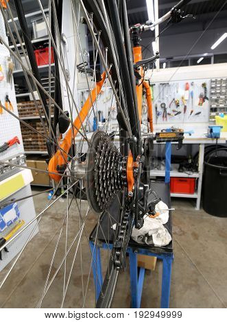 Detail Of Transmission Of Broken Orange Bicycle
