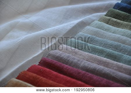 different colors displayed curtain fabric samples closeup