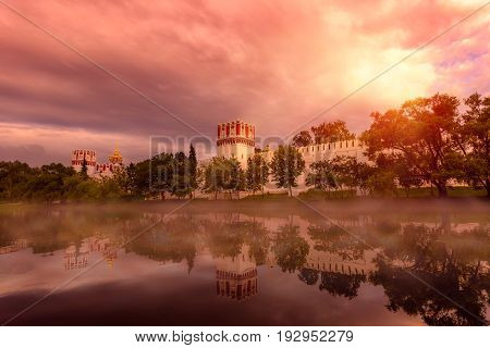 Mystycal Novodevichy Convent, Moscow, Russia. UNESCO world heritage site.