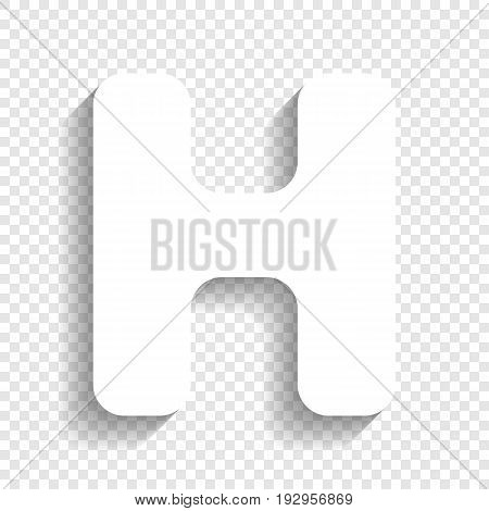 Letter H sign design template element. Vector. White icon with soft shadow on transparent background.