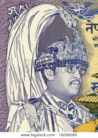 NEPAL - CIRCA 1991: Birendra Bir Bikram på 1 Rupia 1991 seddel fra Nepal. Kongen af Nepal under 19