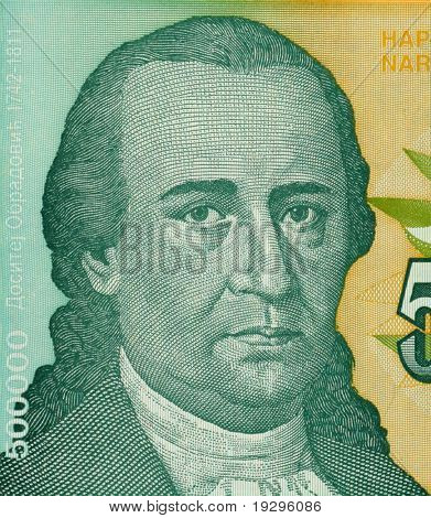 Jugoslawien - ca. 1993: Dositheus Obradovic auf 500000 Dinara 1993-Banknote aus Jugoslawien. Serbische au
