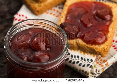 Breakfast Of Cherry Jam On Toast
