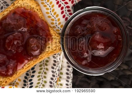Breakfast Of Cherry Jam On Toast