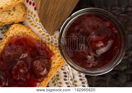 Breakfast Of Cherry Jam On Toast