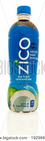 Winneconne WI -22 June 2017: A bottle of Zico coconut water in chocolate flavor on an isolated background