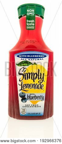 Winneconne WI -22 June 2017: A bottle of Simply lemonade with blueberry on an isolated background
