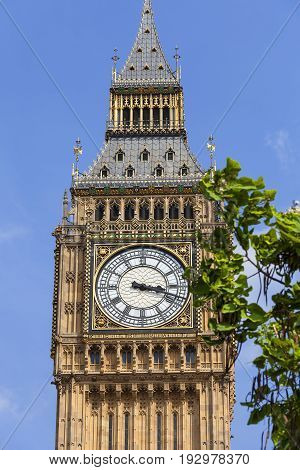 Big Ben Clock tower of the Palace of Westminster London England. The tower is officially known as Elizabeth Tower it was known as the Clock Tower.