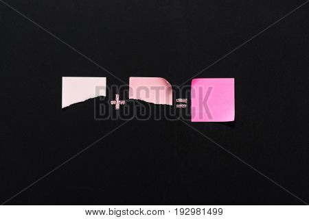 Mathematical Example Made Of Blank Notes On Black Chalkboard