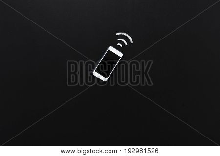 Top View Of Modern Smartphone With Blank Screen And Connection Sign Isolated On Black