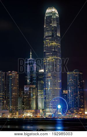 Hong Kong Central district in a nightscape photo
