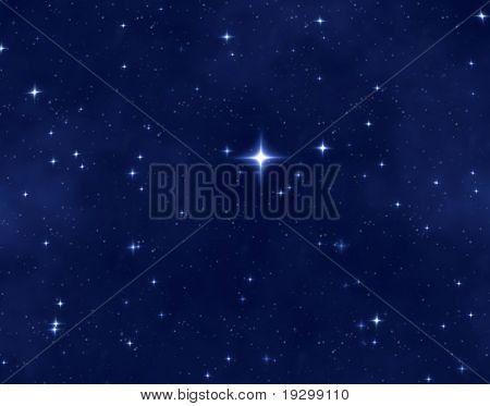 ładne niebieskie pole gwiazd jasne i błyszczące gwiazdy i jeden jasny Boże Narodzenie gwiazda