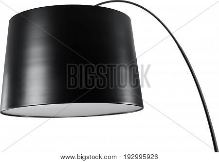 A Close Up Partial View of a Black Floor Lamp. Black part of lamp isolated on white