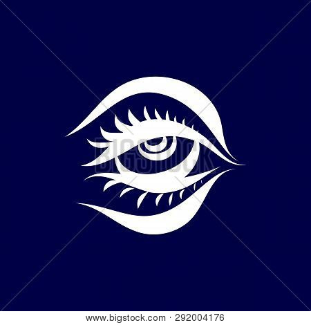 Illustration Of Abstract Human Eye Icon. Isolated On Dark-blue Background. Sketch For Tattoo, Hipste