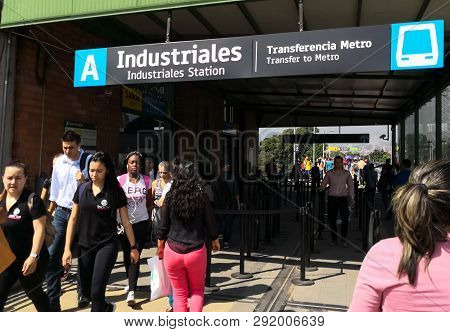 Medellin, Antioquia, Colombia - 11/29/2018: Entrance To The Industriales Metro Station In Medellin, 