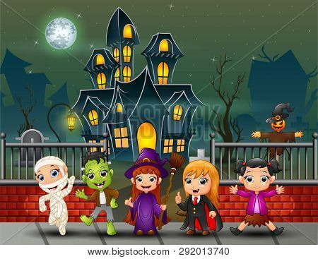 Cartoon Happy Kids On The Halloween Day