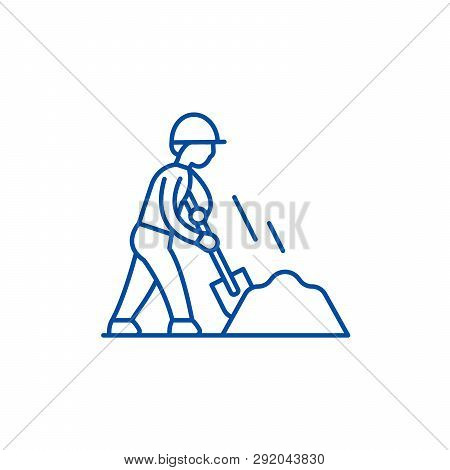 Earthworks Line Icon Concept. Earthworks Flat  Vector Symbol, Sign, Outline Illustration.