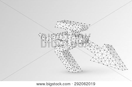 Downtrend Arrow, Rupee Currency, Digital Origami 3d Illustration. Polygonal Vector Business Crisis, 