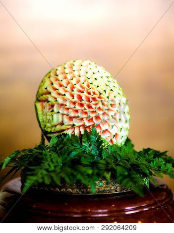 Thai Fruit Carving With Hand, Vegetable And Fruit Carving