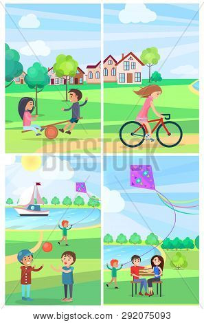 Children Having Fun In Summer Park Poster