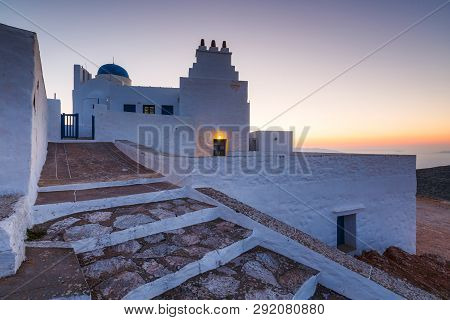 Church Of Agios Symeon Above Kamares Village At Sunset.