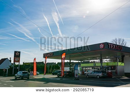 Mouscron,belgium-march 24,2019: View Of Texaco Petrol Stations.texaco Is An American Oil Subsidiary 