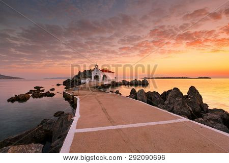 Agios Isidoros Church In Northern Chios At Sunrise.