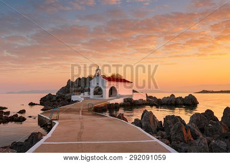 Agios Isidoros Church In Northern Chios At Sunrise.