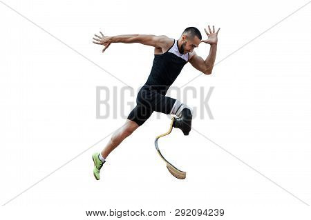 Athlete Runner Disabled Amputee Explosive Start To Running Isolated