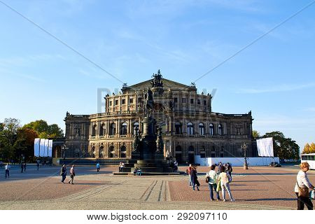 Dresden, Germany - October 10, 2018: Sightseeings Of Germany. Historical Buildings And Streets Of Dr