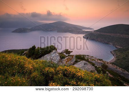 Early Morning View Of The Fourni Coastline, Greece.