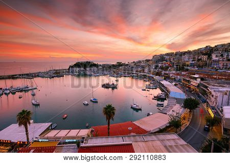 Athens, Greece - November 24, 2017: Evening In Mikrolimano Marina In Athens, Greece.