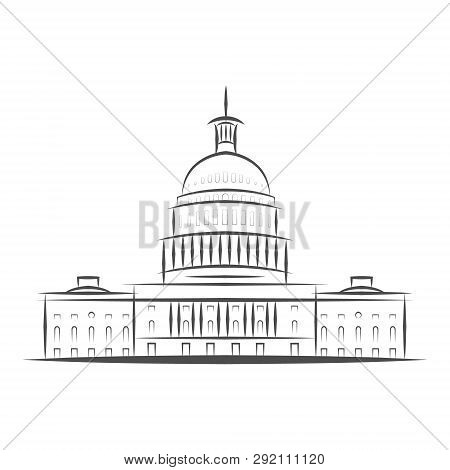 United States Government Icon. Capitol Building Logo. Premium Design. Vector Thin Line Icon Isolated