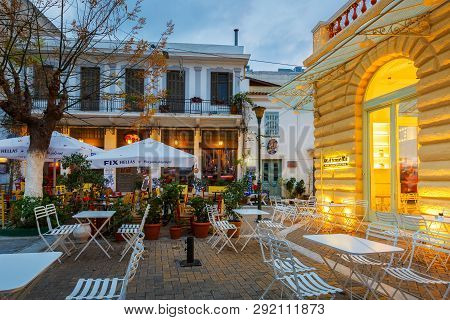 Athens, Greece - January 10, 2018: Coffee Shops In Psirri Neighborhood Of, Athens.
