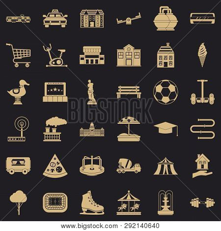 Townish Icons Set. Simple Style Of 36 Townish Icons For Web For Any Design