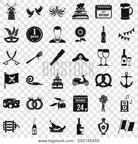 Alcohol Icons Set. Simple Style Of 36 Alcohol Icons For Web For Any Design