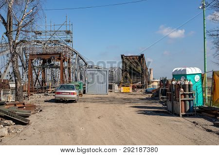 Tczew, Pomorskie / Poland - March, 28, 2019: .remont Of The Old Historic Lisewski Bridge. Reconstruc