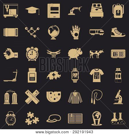 Swiss Things Icons Set. Simple Style Of 36 Swiss Things Icons For Web For Any Design