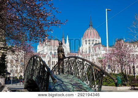 Budapest, Hungary - April, 2018: Monument To The Former Prime Minister Imre Nagy Pensively Looking T