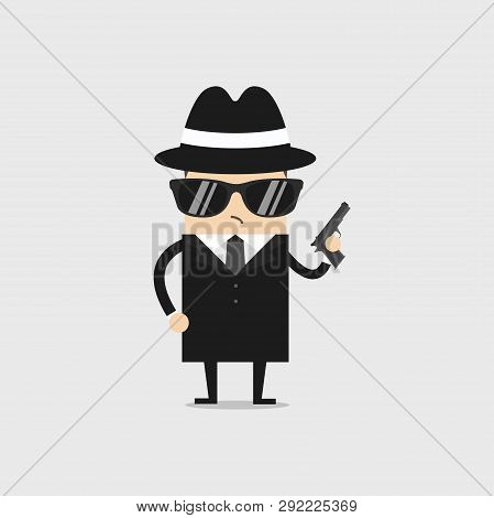 The Detective Wears Black Glasses And Holds A Gun In His Hand.