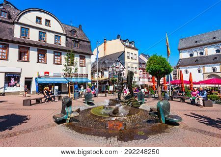 Boppard, Germany - June 26, 2018: Market Square Or Marktplatz In Boppard. Boppard Is The Town Lying 