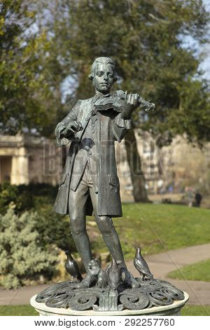 Bath, Somerset, United Kingdom, 22nd February 2019, Statue Of Wolfgang Amadeus Mozart In The Parade 