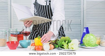 Culinary Arts Concept. Improve Cooking Skill. Ultimate Cooking Guide For Beginners. Book Family Reci