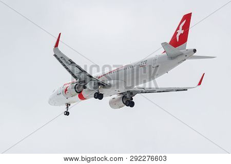 Moscow, Russia - March 17, 2019: Aircraft Airbus A320-214(wl) A6-aon Of Air Arabia Going To Landing 